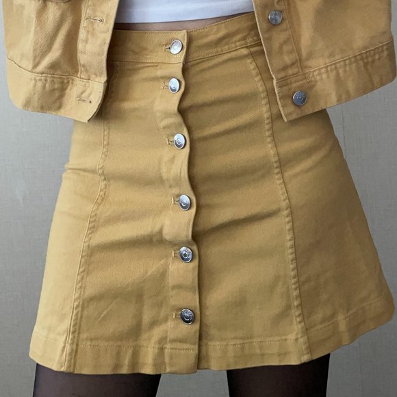 Yellow A-Line Denim Skirt with Denim Jacket - Picture 3 of 7